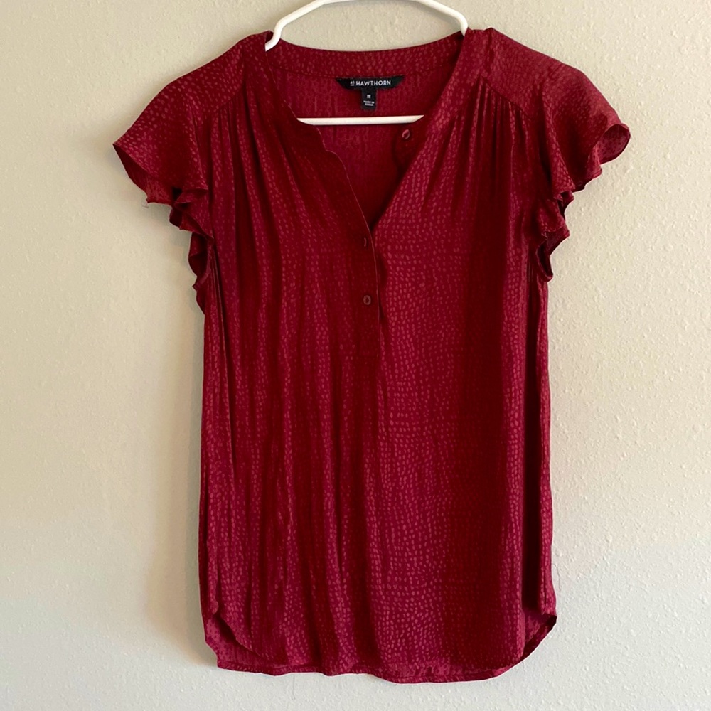 Burgundy Flutter Sleeve Blouse, XS